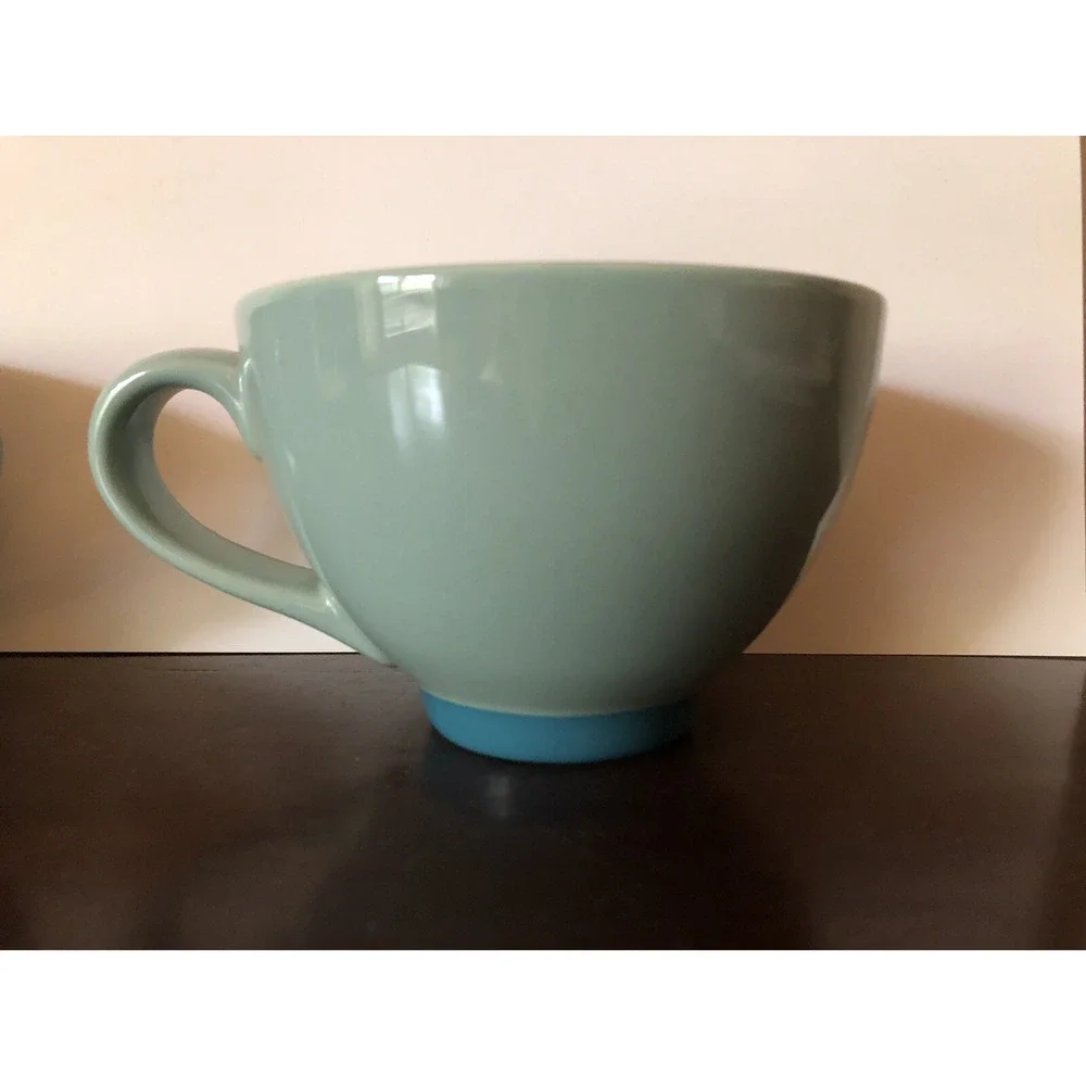 Starbucks Coffee Mug‎ Tea Cup Teal Blue Green Floral Flower Modern 2006 Set of 2